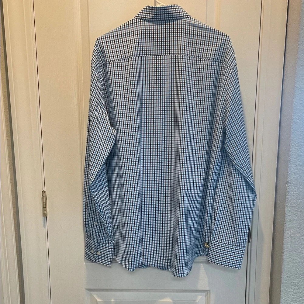 Peter Millar Men's Blue and White Checkered Shirt